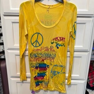 Christian Audigier Yellow Graphic Long Sleeve Top
